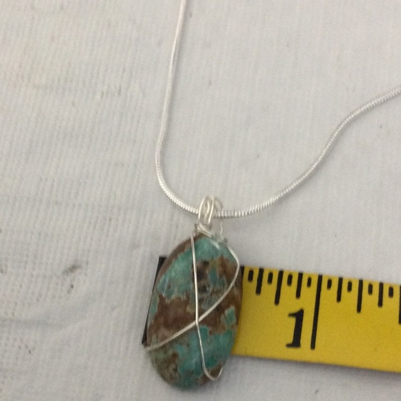Silver Color Necklace with Turquoise and Brown Pendant NWOT * - Picture 4 of 5